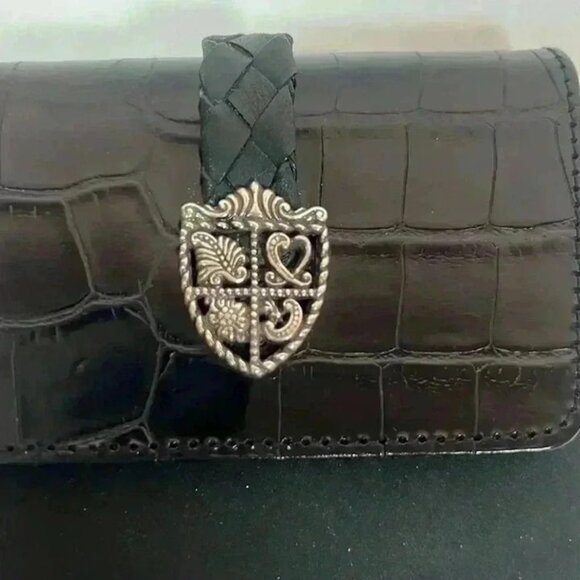 Vintage Womens‎ Fiocchi Black Wallet Silver Accents Top Fold Made in Italy - Picture 3 of 7